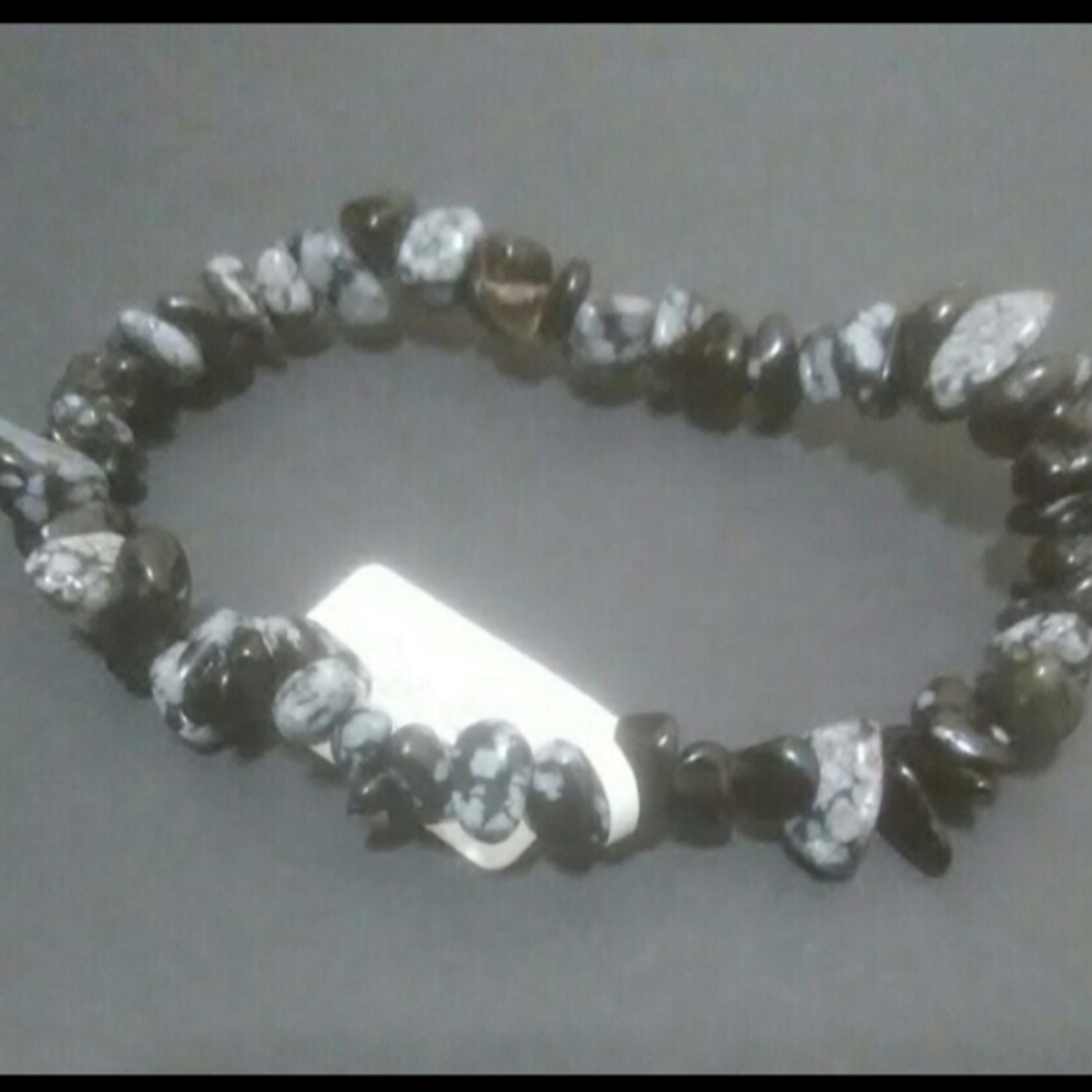 Snowflake Obsidian Stone Chip Bracelet